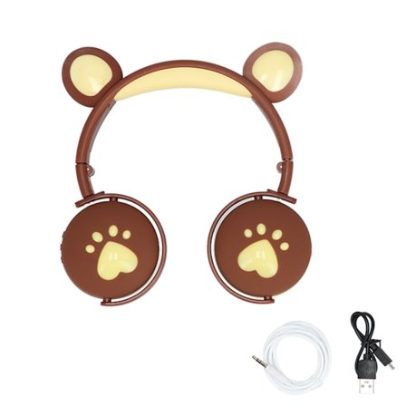 Barnkattöron Trådlösa Hörlurar Fällbara Bluetooth Over Ear Hörlurar med Mikrofon för Online DistansundervisningBrun