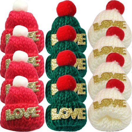 Pienet joulupipot 36 kpl käsin neulottuja minipipoja joulujuhlien koristeluun