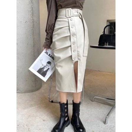 Aitoa nahkaa oleva lammasnahkainen naisten hame 2023 Uusi tyyli halkio korkea vyötärö kapea kiedottu lantio puolipitkä hame muoti Y2k