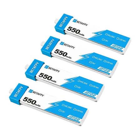 4 KPL BETAFPV BT2.0 550mAh 1S 40C BETAFPV Meteor75 Pro FPV -kilpa-droneen