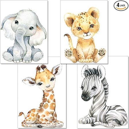 Sett med 4 plakater -20x25cm- til baby barnerom - Format Tige