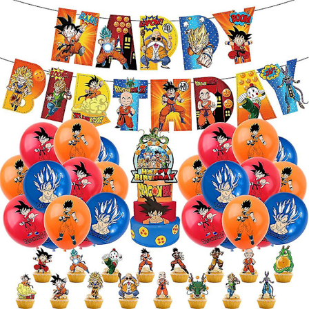 Dragon Ball Fødselsdagsfest Tilbehør Dragon Ball Hjem Dekoration Banner Balloner Kage Cupcake Toppers Sæt Til Børn