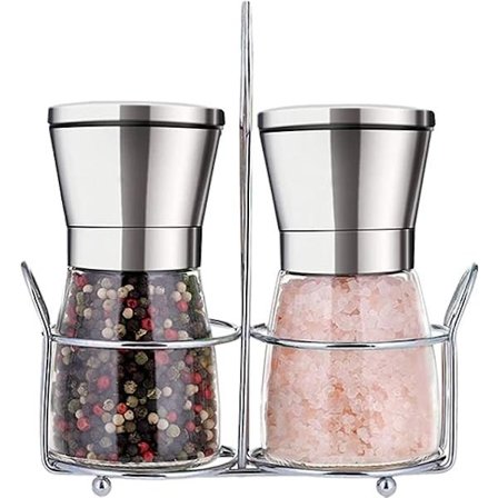 Salt- och pepparkvarnset, Premium-kvalitet kryddkvarnar, Rostfritt stål och glas manuella salt- och pepparkvarnar, Kryddkvarn slipsten med