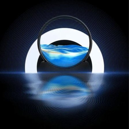 Flytande Sandkonst 3D Rund Glas Flytande Sandlandskap, Kontors- och Heminredning, Blå Svart, 7 tum