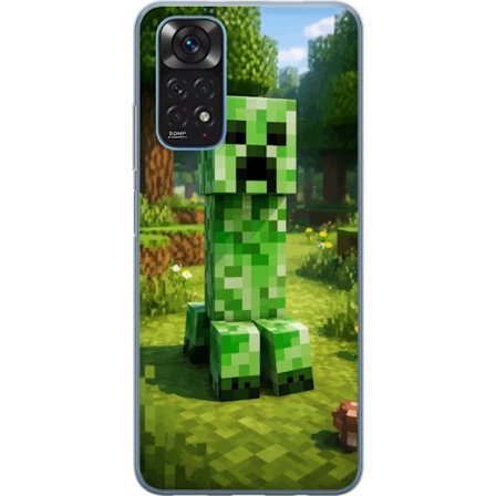 Kompatibelt Mobilskal till Xiaomi Xiaomi Redmi Note 11 Block-baserad Creeper-figur i en grön pixell värld, ikonisk spelillustration för barnrum, ga