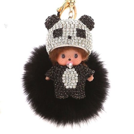 Svart Panda Diamond Monchichi Pehmo Avaimenperä Nukkolelu Avaimenperä Avainketju Laukku Riipus Avaimenperä