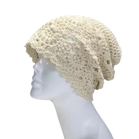 Håndlaget slouchy lue i heklet bomull for vår og høst