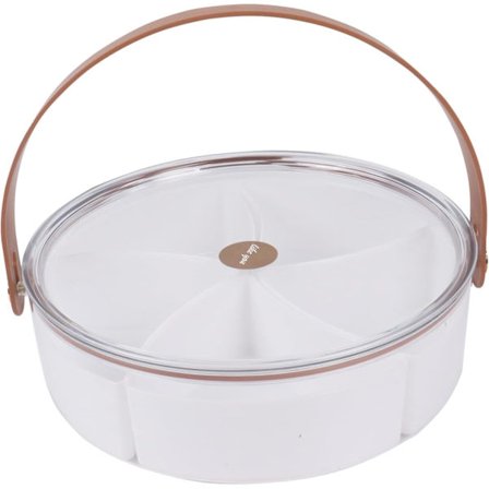 Oppdelt serveringsbrett med lokk, med håndtak Flyttbare rom Frukt Grønnsak Snacks Skålbeholder med 5 rom Forrett, Chips, Frukt