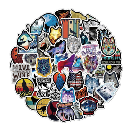 50 stk. Vinyl Vind Ulv Klistermærker og Ulv Decals til Flaske Laptop Telefon Computer Biler Vandflasker Hjelm Skateboard Snowboard Cykel Bagage 