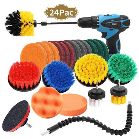 24-delad borrrengöringsborste set för badfogar badrumsbrickor Power Scrubber rengöringskit (borr ingår ej)