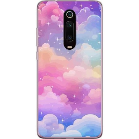 Kompatibelt Mobildeksel til Xiaomi Mi 9T Pro Søt enhjørning med regnbuefarget hår mot en stjernebelagt pastellbakgrunn i kawaii-stil