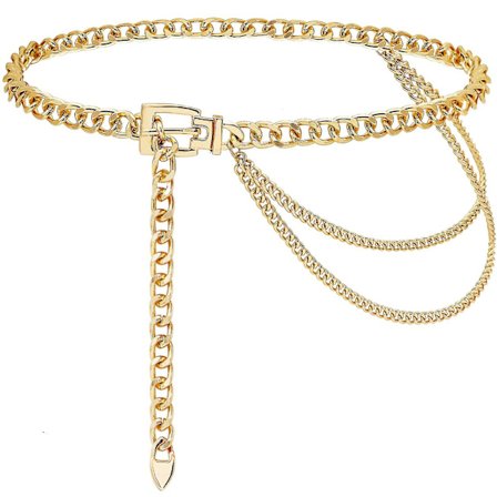 Kædebelte til Kvinder Piger Guld Metal Talje Kæde Multilayer Chunky Kædebelte til Kjole