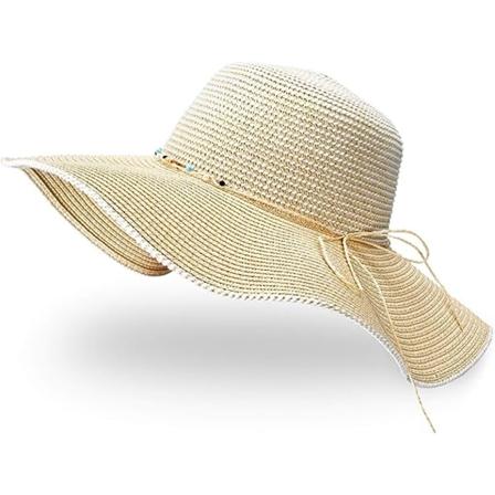 Dame Halmhat, Sommer Solhat Foldbar Anti-UV Strandhat med Bred Skygge og Justerbar Hagesnor til Rejser