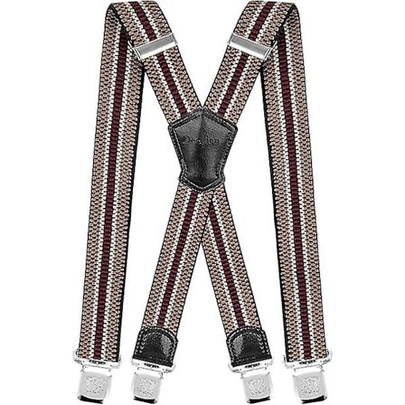 Herreseler med meget stærke metalclips, brede 4 cm kraftige seler, én størrelse passer alle mænd og kvinder, justerbare (mørk beige maroon)