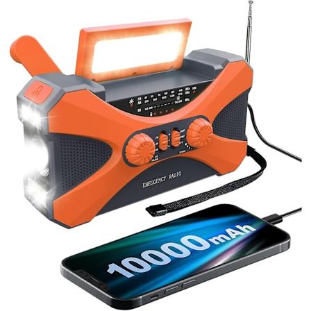 10000mAh Nødradio Solcelledrevet Håndsvingradio Bærbar Am/fm/noaa Vejrradio med Telefonoplader Lommelygte-Perfekt Orange