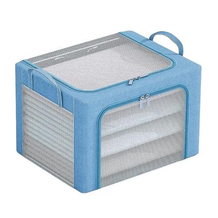 Stable Stappbare Klær Oppbevaringsboks med Synlig Vindu Multifunksjonell Glidelås Lekeoppbevaringspose Light Blue