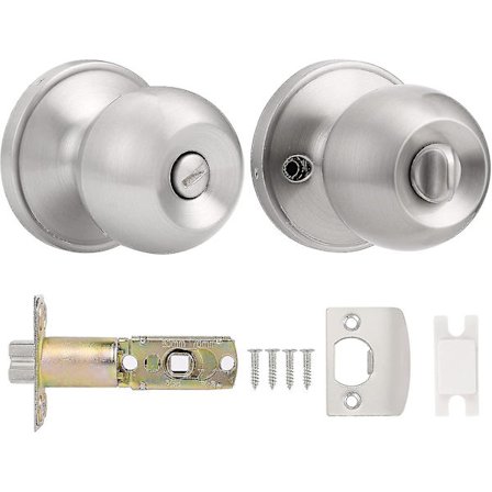 Runde Dørgreb i Rustfrit Stål, Nøgleløs Privat Dørgreb til Soveværelse Satin Nikkel