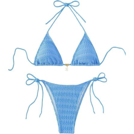 WJSM Dame Halterneck Tie Side Triangle Bikinisett Høy Skjæring 2 Delers Bikini Badetøy Blue Color L
