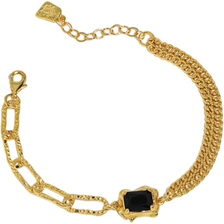 Kedjebracelett för kvinnor Justerbar länkad skiktad guld armband med svart sten Guldpläterad ArmbandKedjebracelett