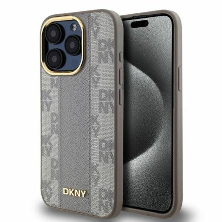 DKNY Nahka Checkered Mono Pattern MagSafe iPhone 15 Pro Max Case - Beige