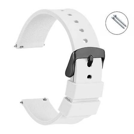 Silikonklockarmband med svart spänne, snabbkoppling för kvinnor och män 20 mm, vitt