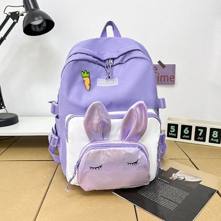 Student Ryggsäck Damryggsäck Bok Gymnasium Student Ryggsäck Söt Cartoon Kanin Casual Allmatch Reseryggsäck-Lila