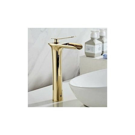 Høj vandfald vandhane til badeværelsesvask Guld