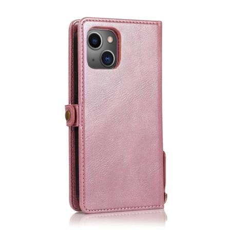 iPhone 15 - Lyxigt Läder Plånboksfodral med Silikonskal och Korthållare Pink gold
