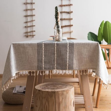 Vaskbar duk med dusker i bomullslin-look, lotus-effekt, vannavstøtende, sklisikker, bordbeskytter for restaurant og hage (T3, 140 x 200 cm)