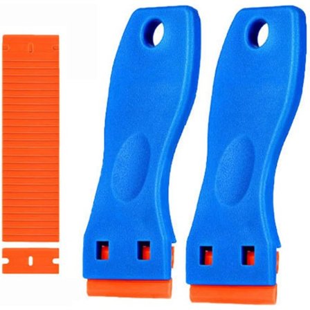 2 par plastik skraber med 100 plastikblade, ingen skade på at fjerne lim, dekaler, klistermærker, etiketter og andre genstande fra glas, marmorpaneler