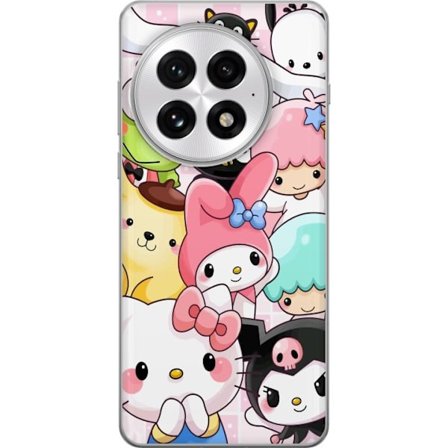 Kompatibelt Mobildeksel til OnePlus 13 Tett mønster av søte figurer med store øyne i ulike farger og uttrykk med LABUBU-tekst