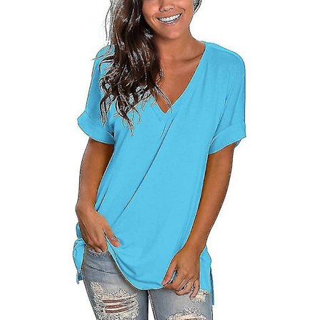 Dame T-skjorte Sommer Topper 2022 Sommer V-hals Løstsittende Casual
