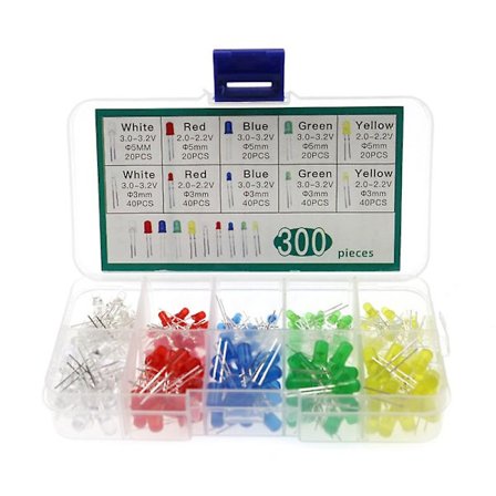 500 stk LED-dioder, 5 farger 5mm og 3mm lysdioder LED-assortiment
