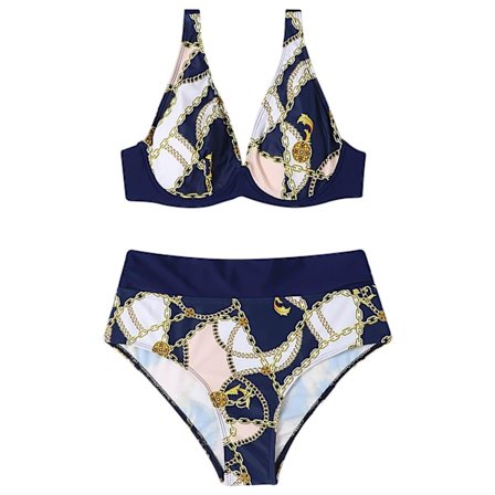 Baddräkt för kvinnor Hög midja Bikini Sommar Kvinnors Split Tryckt Sexig Hög Midja Öppen Rygg Bikini Baddräkt Tankini Baddräkter för kvinnor