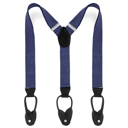 Szerokie ciemnogranatowe szelki w kropki na guziki dla mężczyzn - Szelki na guziki