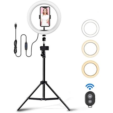 10 tommers LED Selfie Ring Light med stativstativ og telefonholder for direktestrømming/sminke/tik Tok/youtube-video, dimbar kameravideolampe for 