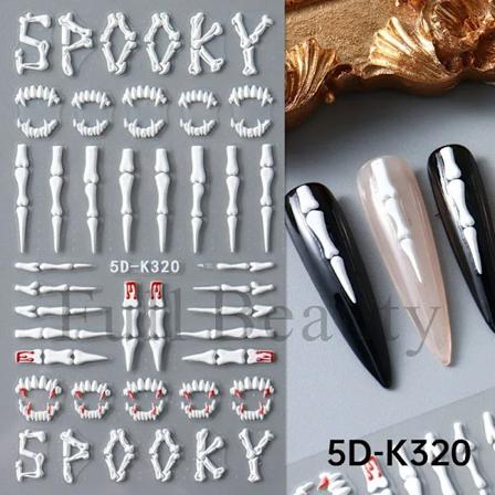 5D Halloween Blod Øjne Knogler Negle Kunst Gyser Øjne Kull Relief Tre-Dimensionelle Negleklistermærker Til Kvinder & Pige Negleklistermærke 5D-K320