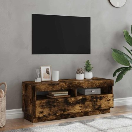 vidaXL Tv-bänk med LED-belysning rökfärgad ek 100x35x40 cm