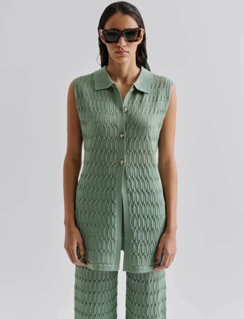 Malina Hele Long Structure Knitted Vest - Green - XS
