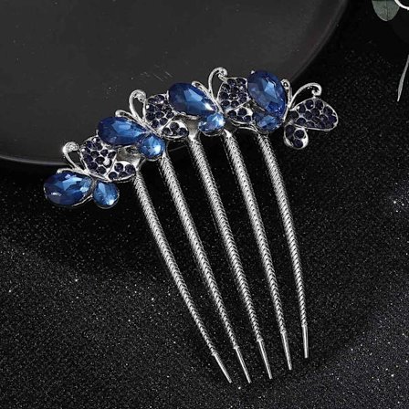 Blå brude-hårkam med diamanter, perler og bryllup