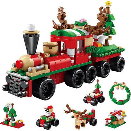 Jul Tåg Byggklossar Set, Kreativa Mini Leksaksbitar för Barn Vuxna