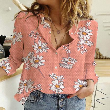 Print Blus För Damer Med Långärmade Toppar