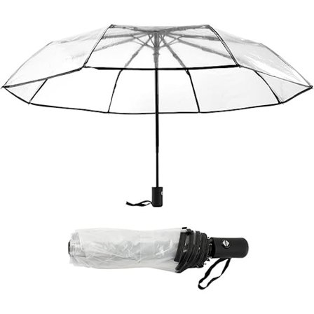 Automatisk sammenleggbar transparent paraply, automatisk åpning og lukking transparent sammenleggbar paraply transparent paraply-FA-