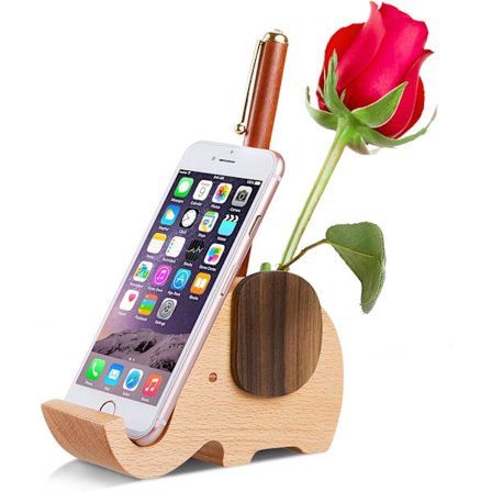 Elefantholder i tre for penner med mobilholder, skrivebordsarrangør