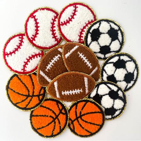 12 stk. Chenille-kugle Stryge-på Broderi-mærke med Guldkant, Sport Baseball, Basketball, Fodbold, Fodboldmærke, til DIY Cr
