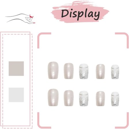 24 st Press-on-naglar Korta Kvadratiska Falska Naglar Blå Hjärta Flamma Blank Falska Naglar Fransk Blank Klistra på Naglar med Lim, Silver Glitter