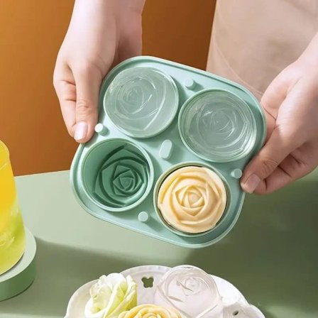 Isbitform med 4 rom – Roseformet, multifunksjonell for is, sjokolade, gelé_OF