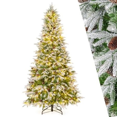 Joulukuusi Valoisa 225CM COSTWAY-470 LED Lämmin Valkoinen-1135 Huopatutoksia-81 Käpyä-3 Erilaista Lehteä