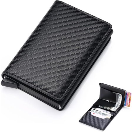 Herre Slim Wallet - Pop-Up Kort Holder RFID Blokering Simpel Business Kreditkort Pung med Penge Lomme (Carbon Black)
