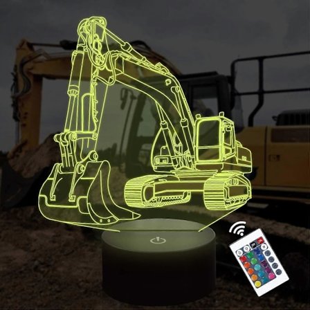 3D Nattlampe Gravemaskin for Barn Optisk Illusjon Billampe med 16 Farger Fjernkontroll Endring Bursdag Jul Valentinsdag Gaveide